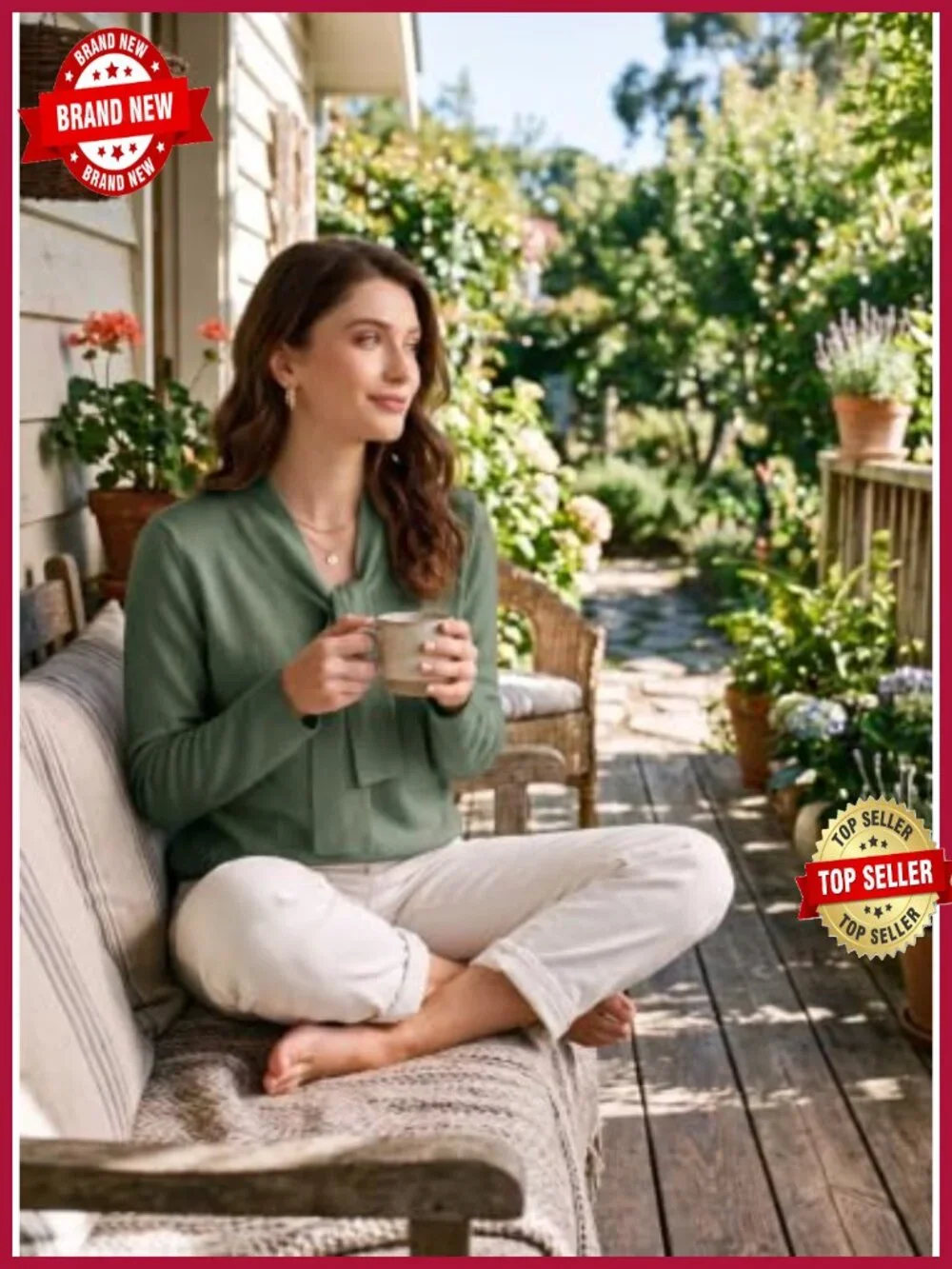 Women's Knit Pullover Sweater Elegant Knot Neckline Business Casual Long Sleeve